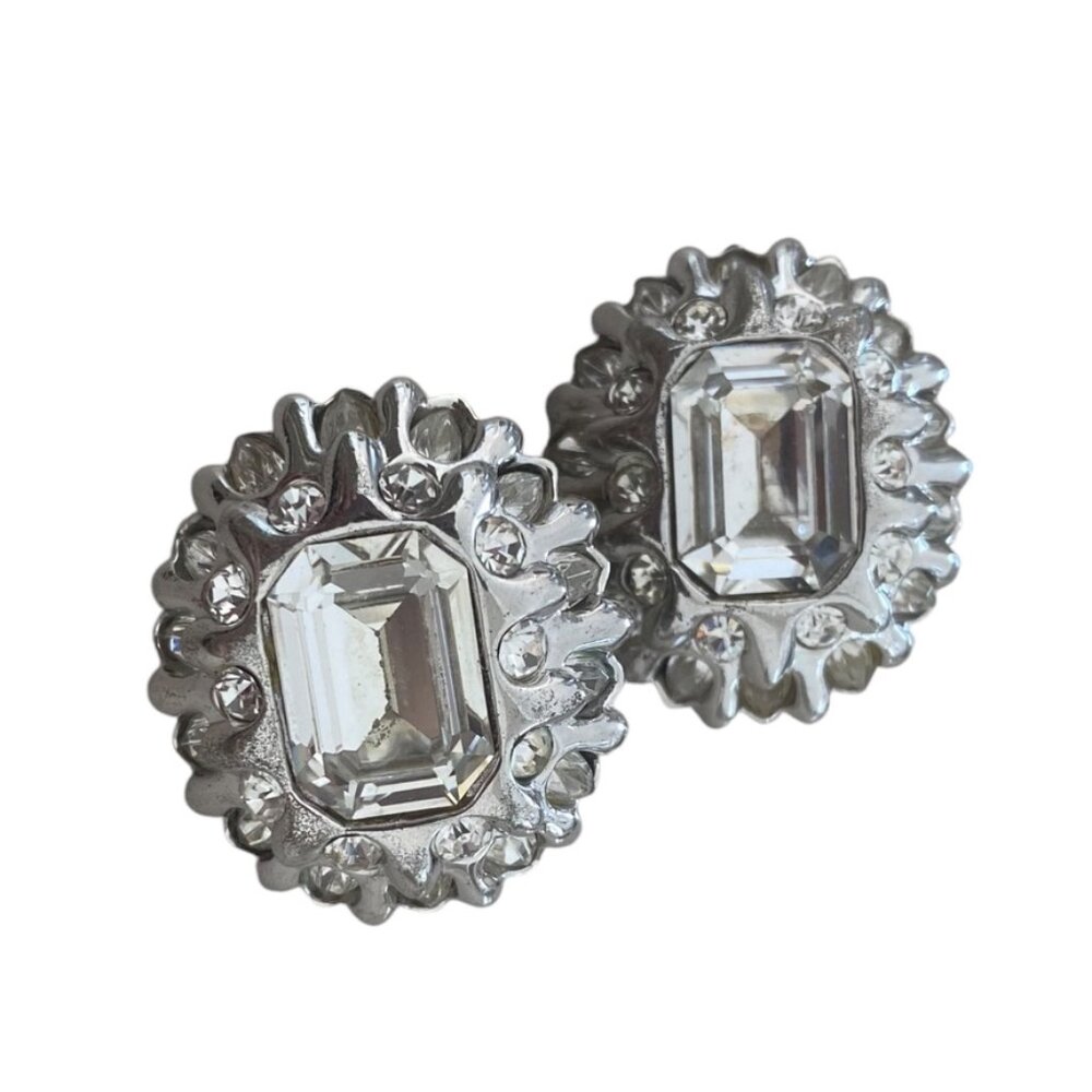 Rare ST JOHNS Clip On Earrings Sparkly silver tone 1"